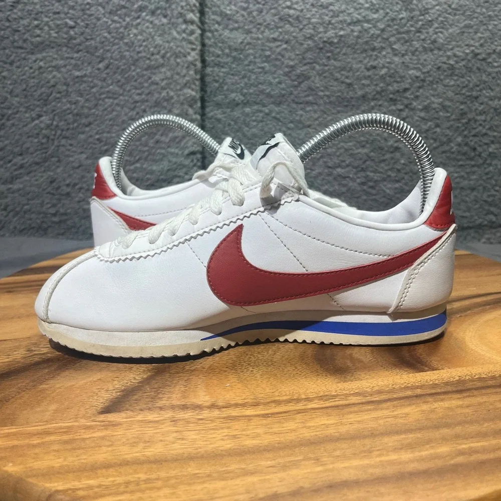 Nike Cortez Classic White Red Blue Leather Womens Casual Sneakers Shoes Size 7.5
